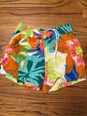 Women's Tropical Floral Athletic Shorts with Drawstring Waist